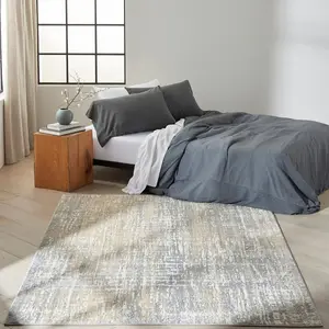 Grey Beige Abstract Modern Living Room Bedroom & Dining Room Rug-69 X 221cm (Runner)