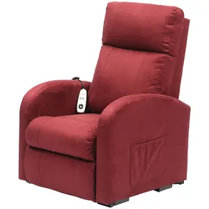 Single Motor Rise and Recline Lounge Chair - Wine Coloured Suedette Material