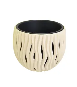 DECORATIVE FLOWERPOT, WITH AN INSERT, MODERN DESIGN, SANDY BOWL - 18CM - CREAM