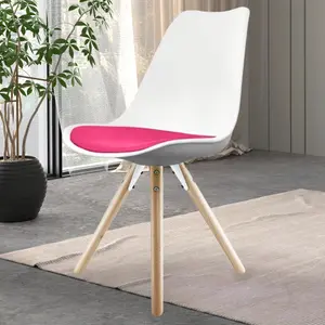 Soho White & Bright Pink Plastic Dining Chair with Pyramid Light Wood Legs