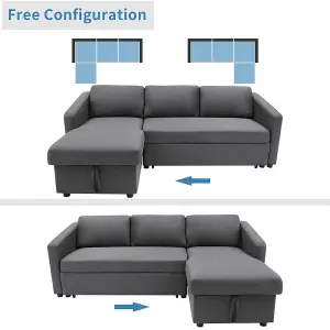 Dark Grey L Shaped Sofa Bed Fabric 3 Seater Corner Couch with Storage Chaise Lounge