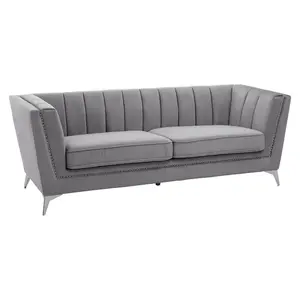 Interiors by Premier Hansa Three Seat Grey Velvet Sofa