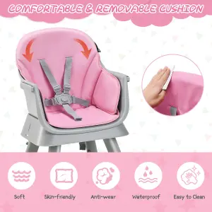 Costway 6-in-1 Baby High Chair Infant Feeding Chair Kids Stool w/Removable Tray & Cushion