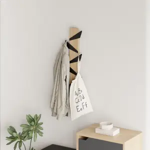 Decortie Modern Alesta Wall-Mounted Hanger Oak Engineered Wood with 6 Different Shape Metal Hooks 10(W)x75(H)x4.5(D)cm