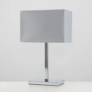 ValueLights Dewy Pair of Modern Polished Chrome Square Tube Table Lamps with Grey Rectangular Shades