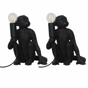 First Choice Lighting Set of 2 Black Monkey Table Lamp or Bedside Lights