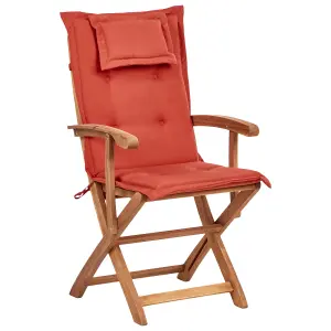 Set of 2 Garden Chairs with Cushions MAUI II Acacia Wood Dark Red