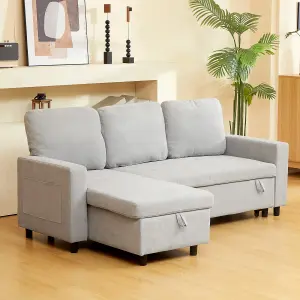 HOMCOM Pull Out Sofa Bed L Shape Corner Sofa w/ Reversible Chaise Light Grey