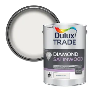 Dulux Trade Diamond Pure brilliant white Satinwood Metal & wood paint, 5L