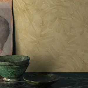 Grandeco Vanavara Monstera Leaf Textured Wallpaper, Ochre