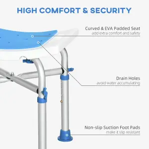 HOMCOM Adjustable Shower Stool with Foot Pads for Elderly Disabled Blue