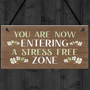 Garden Sign Hanging Wall Sign STRESS FREE ZONE Sign Garden Shed Plaque House Signs Plaque Outdoor Decoration Signs For Outside