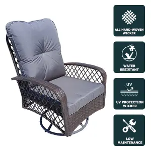 Patio Rattan Swivel Chair, 360 Degrees Swivel Lounge Armchair with Soft Cushion, Weatherproof PE Ratta - Brown