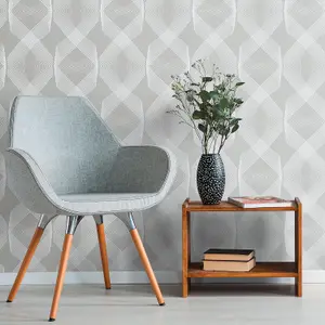 Erismann Natalia Geometric Wave Grey Wallpaper Glitter Textured Paste The Wall