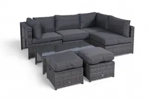 Amalfi 6 Seat Rattan Garden Sofa Set with Coffee Table and 2 Stools - Grey