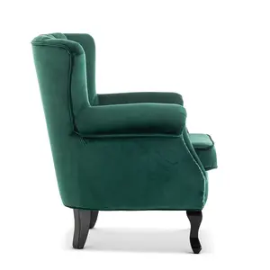 Velvet Emerald Green Jemma Accent Wingback Chair