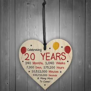 Red Ocean 20th Birthday Novelty Wooden Heart Gift For Son Daughter Brother Sister Friend