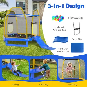 Costway 7FT Kids Trampoline Toddler Fitness Jumper Safety Enclosure Ladder With Slide