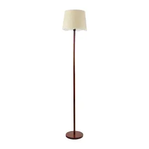 ValueLights Heather Dark Wood Stem Floor Lamp with Scallop White Trim Tapered Shade and LED Bulb