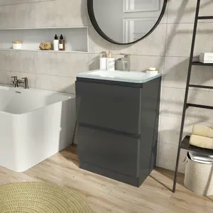 Bridge 595mm Single Bathroom Vanity with Integrated Glass Basin Grey / Grey