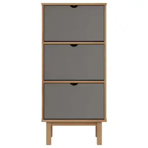 Berkfield Shoe Cabinet OTTA with 3 Drawers Brown&Grey Solid Wood Pine