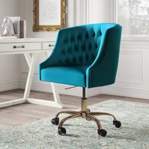 Mid-Back Executive Velvet Swivel Office Chair With High Density Foam Teal