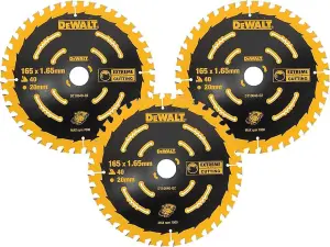 Dewalt DT10640 3 x Circular Saw Blade 165 x 20 x 40T Extreme Framing DCS391