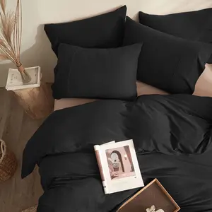 Esveidy Microfibre 200 TC Plain Reversible Modern Duvet Cover Set with Pillow Shams Black / Kingsize Duvet Cover + 2 Standard Pillowcases