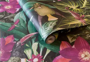 Galerie Tropical Collection Berry Palau Floral Fish And Bird Inspired Wallpaper Roll