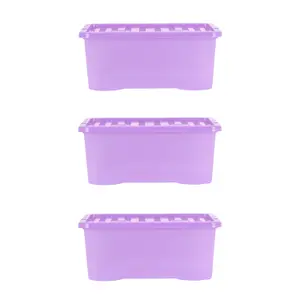 Wham Crystal Sparkle 3x 45L Plastic Storage Boxes with Lids Sparkle Lavender (Purple). Medium Size, Strong (Pack of 3, 45 Litre)