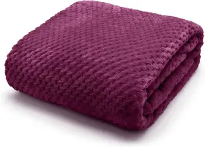 Teddy Bear Fleece Waffle Duvet Cover Set With Matching Throws & Cushion Covers Warm Soft Teddy Waffle Bedding Collection (Plum)