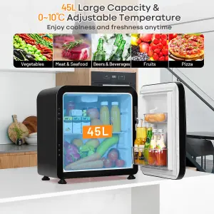 Costway Compact Freestanding Refrigerator Table Top Mini Fridge & Cooler W/Glass Shelves