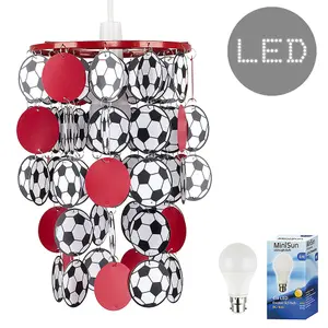 ValueLights Football Red Ceiling Pendant Shade and B22 GLS LED 6W Warm White 3000K Bulb