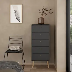 Cumbria Narrow Chest with 5 Drawers (Black)