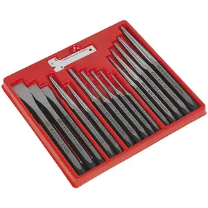 16 Piece Durable Steel Punch and Chisel Set with Sharpening Gauge for Precision Work