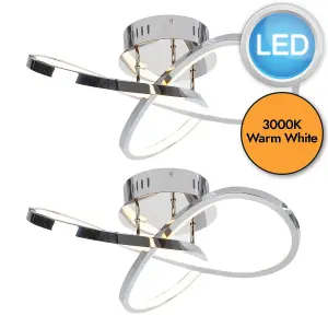 First Choice Lighting Set of 2 Polished Chrome LED Loop Flush Fittings