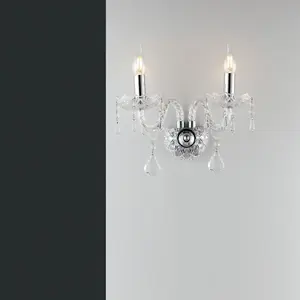 Luminosa INCANTO Twin 2 Light Candle Wall Light Chrome, Crystal 40x34x18cm