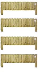 Wooden Garden Fixed Panels Log Roll Border Lawn Edging 225mm high Pack of 4