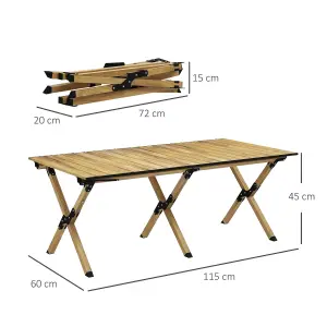 Outsunny Folding Camping Table Aluminium Picnic Table with Roll-Up Top Natural