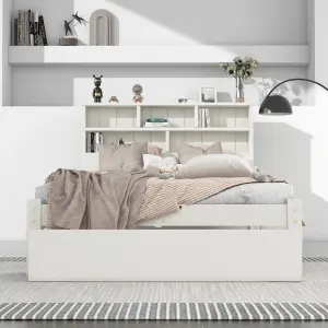 Solid Wood Single Bed Frame with Storage Headboard and Under Bed Drawer, 3FT Single (90 x 190 cm)