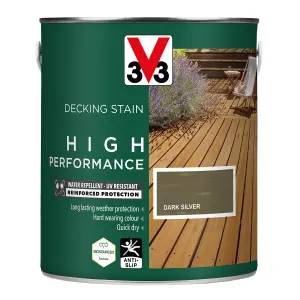 V33 High performance Dark Silver Satin Quick dry Decking Stain, 2.5L