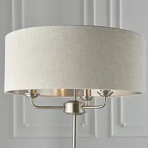 Luminosa Highclere Base & Shade Floor Lamp Brushed Chrome Plate, Natural Linen