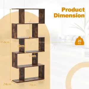 Costway 5-tier Bookcase S-Shaped Bookshelf Wooden Storage Display Rack