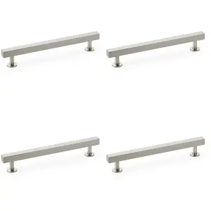 4 PACK - Straight Square Bar Pull Handle - Satin Nickel 160mm Centres SOLID BRASS Drawer