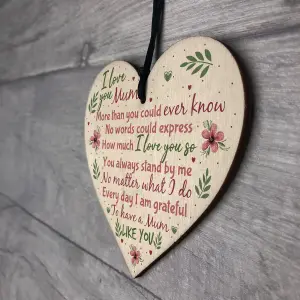 Red Ocean I Love You Mum Handmade Wooden Heart Sign Cute Mum Mummy Thank You Birthday GIFT For Her Plaque