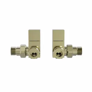 Rinse Bathrooms Modern Corner Towel Radiator Valves Square Twin Pack 1/2" x 15mm Brushed Brass