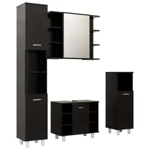 Berkfield 4 Piece Bathroom Furniture Set Black Engineered Wood