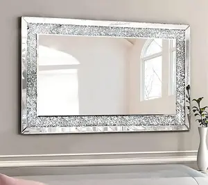 LARGE JEWEL WALL MIRROR LOOSE DIAMANTE NEW CRYSTAL SQUARE DECOR MIRROR GIFT 90CM x 60CM