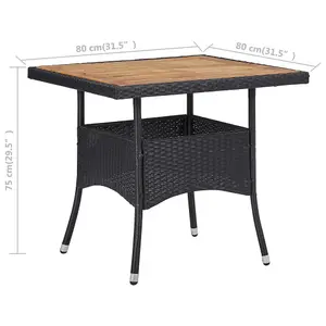 Berkfield Outdoor Dining Table Black Poly Rattan and Solid Acacia Wood