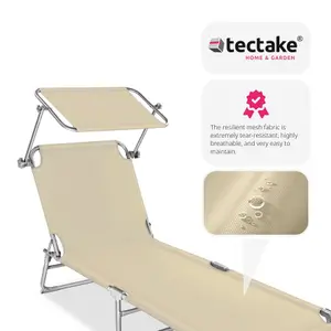 Sun Lounger - foldable, adjustable sunshade and 4-step backrest - beige